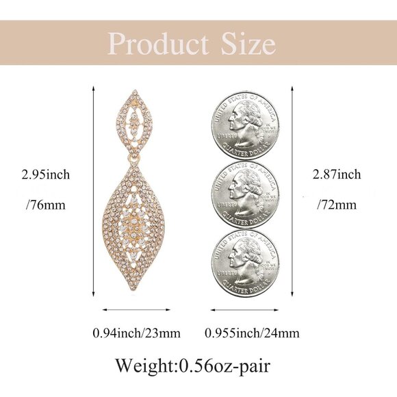 Women's Champagne Rhinestone Crystal Long Leaf Dangle Chandelier Earrings - Picture 6 of 7